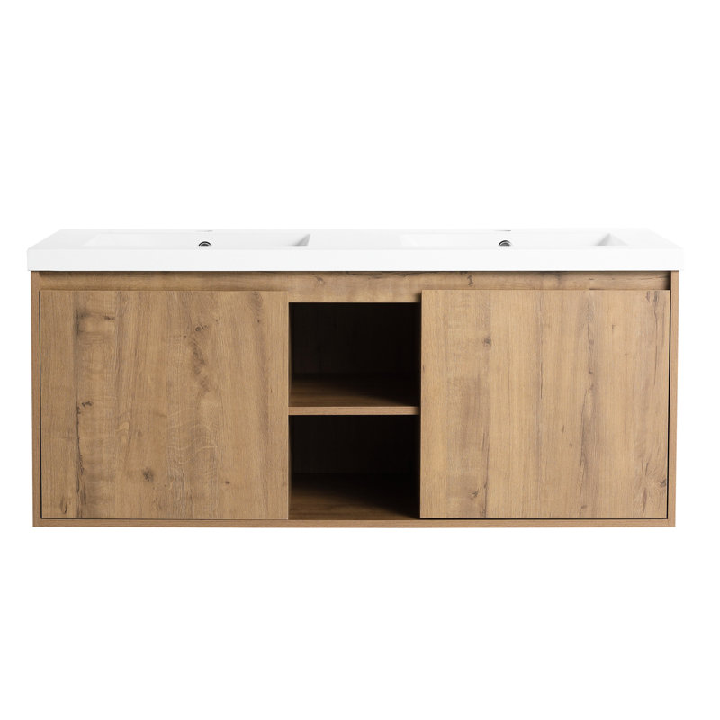 Meuble-lavabo de salle de bain avec double lavabo mural 48 po - Structure fiable Porte à fermeture douce caractéristique à la mode Image extérieure robuste