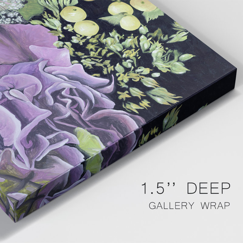 Floral sur fond noir - impression sur toile tendue, L 16 po x H 27 po
