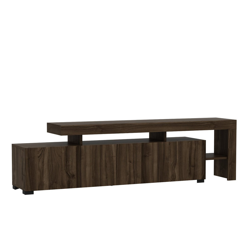 Modern Walnut TV Stand with LED Lights, 75.6 x 20.9 x 14.6 inches | 100% Melamine Coated Particle Board, PVC Edgebanding, Numerous Shelves, Wall-Mountable Design | Perfect for Stylish Living Rooms & Entertainment Spaces