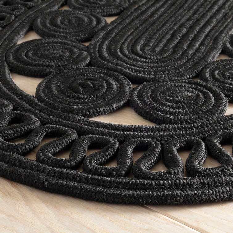 Dash & Albert - 8' Round - Bowline Black Handwoven Indoor/Outdoor Round Rug