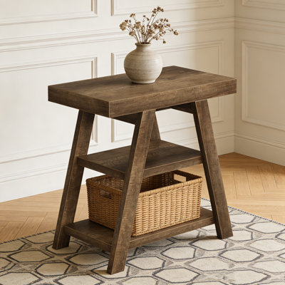 3-Tier Wood Sofa Side Table with Storage Shelf