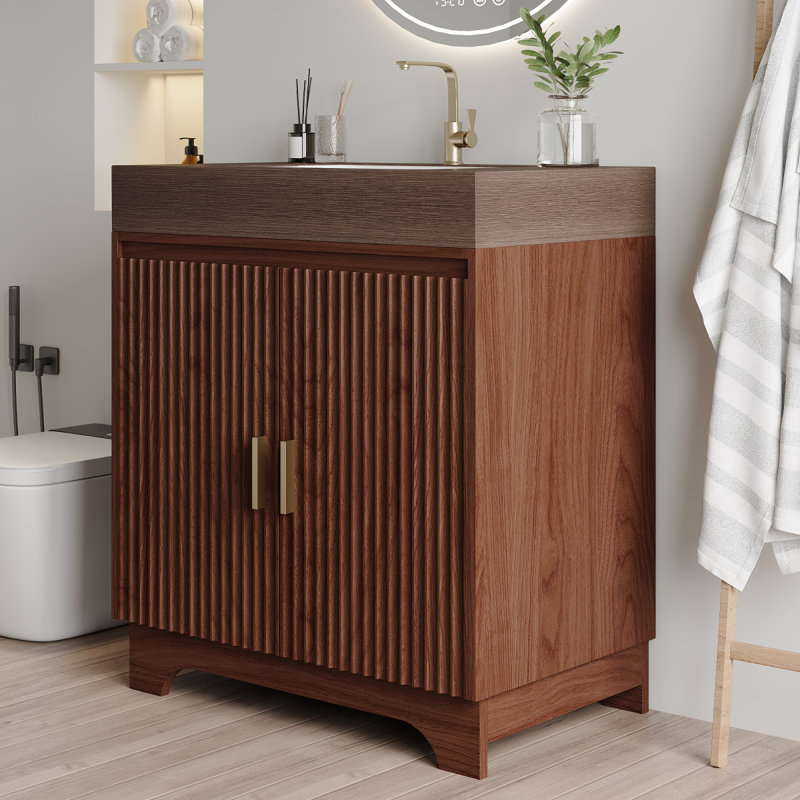 Meuble-lavabo à poser en pierre frittée 30 po avec évier en céramique