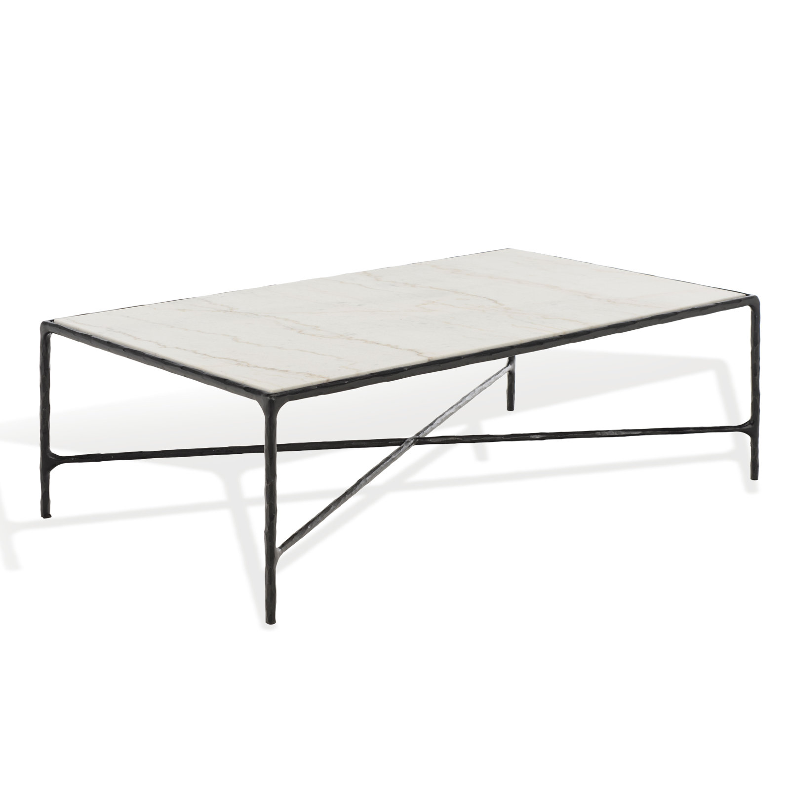 Evelynn 48" Coffee Table, White Marble, Black