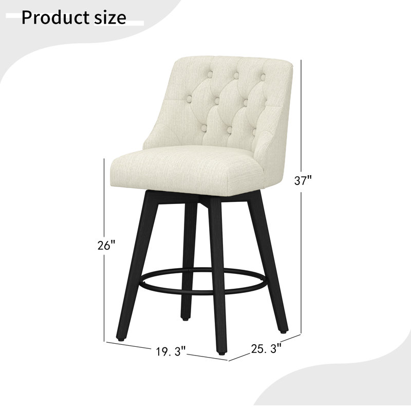 Malakeh Swivel Upholstered Counter Stool with Solid Wood Frame, Counter Stool (26" Seat Height), 2, Ivory