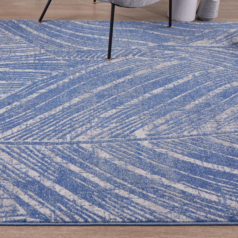 Indigo Emerich - palmiers - bleu doux, Rectangle 2 pi 3 po x 4 pi 3 po
