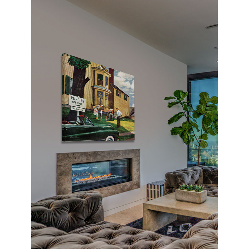 Picking A Puppy by Stevan Dohanos - Wrapped Canvas Painting, 81cm H x 81cm W