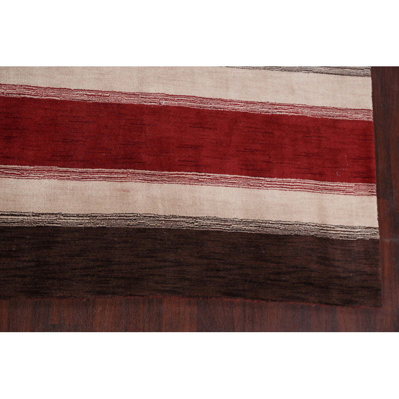 Tapis unique en laine noué à la main Gabbeh nouvel âge rouge / brun 8 pi 11 po x 10 pi 1 po Anielka