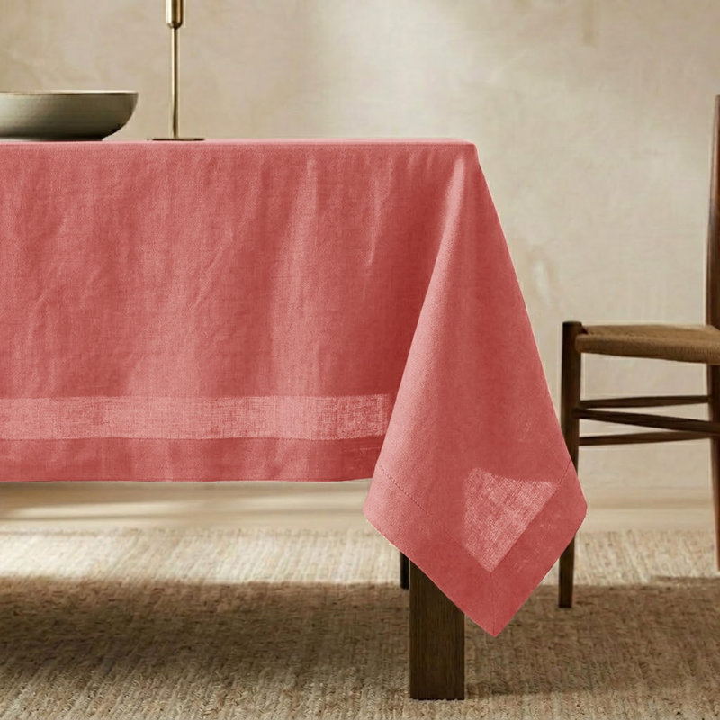 Diana - 100% Pure Linen Tablecloth, 90" L x 60" W, Dusty Rose, Solid Color