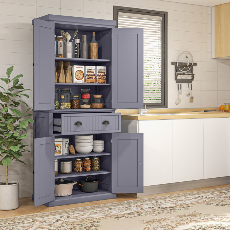 Armoire de cuisine, grande armoire de rangement autoportante, Gris