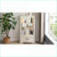 Vitrine d'exposition vitrée rétro américaine | Tablettes réglables en verre, 2 portes 1 tiroir | Ampoule incluse | Bois aggloméré blanc neige et verre-815433263
