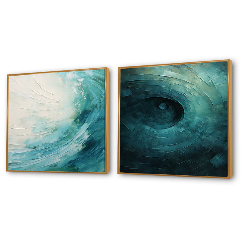 Coleigh - Ensemble de 2 collages carrés à spirales abstraites, Cadre flottant doré, H 36 po x l 73 po