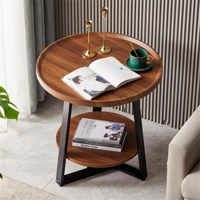 Table de bout ronde, table d'appoint à 2 niveaux 19,69 po pour le salon, la chambre à coucher