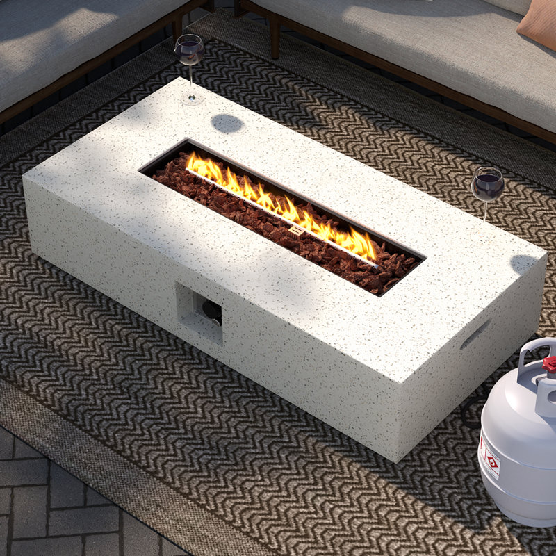 56"W Outdoor Concrete Propane Fire Pit Table, White