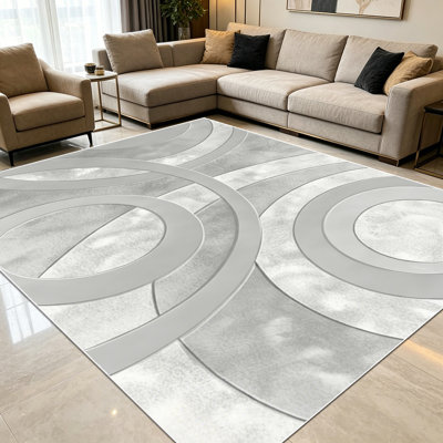 Tapis à motif géométrique abstrait gris neutre de 1 pièce pour salon, doux et confortable, adapté à toutes les saisons, facile à entretenir, lavable à la machine, tapis de dessous de table convenant à la table à manger, à la chambre à coucher, au vestibule, à la maison