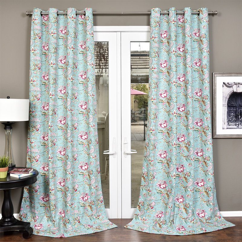 Bazan Cotton Semi Sheer Curtain Single Panel, Mint/Pink