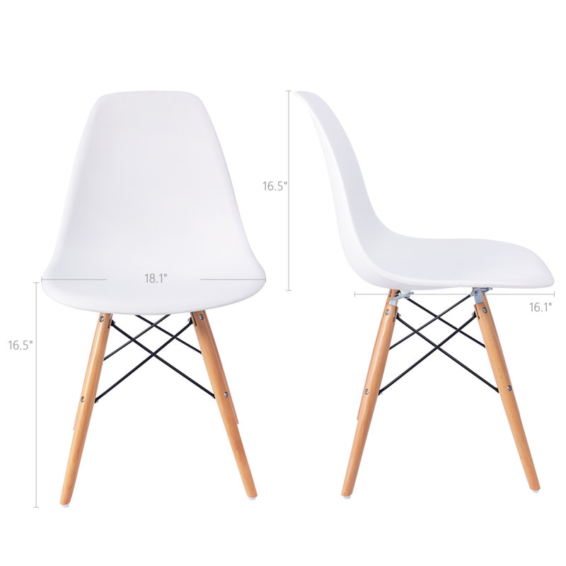 White Armless Dining Side Chairs with Beech Wood Legs (Set of 4)