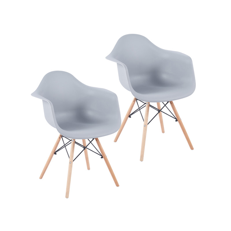 Hermina Plastic Dining Chair with Beechwood Legs, Gray, 2