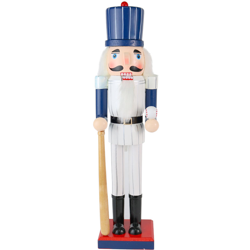 Christmas Baseball Player Nutcracker - Baseball Player With White Pin Stripe Uniform And Bat Holiday Decor Nutcracker