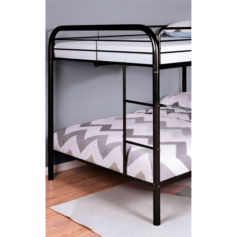 Lit double superposé au-dessus en métal noir avec design contemporain et attaché pour un espace pour les jeunes de style chambre à coucher