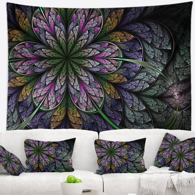 Tapisserie florale mauve à motif floral, H 50 po x l 60 po