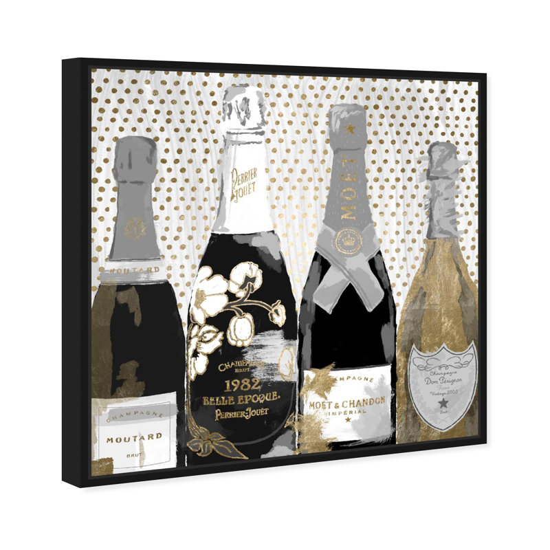 Drinks and Spirits «Pass the Bottle Night» Champagne - impression sur toile tendue, H 24 po x l 24 po, Cadre noir