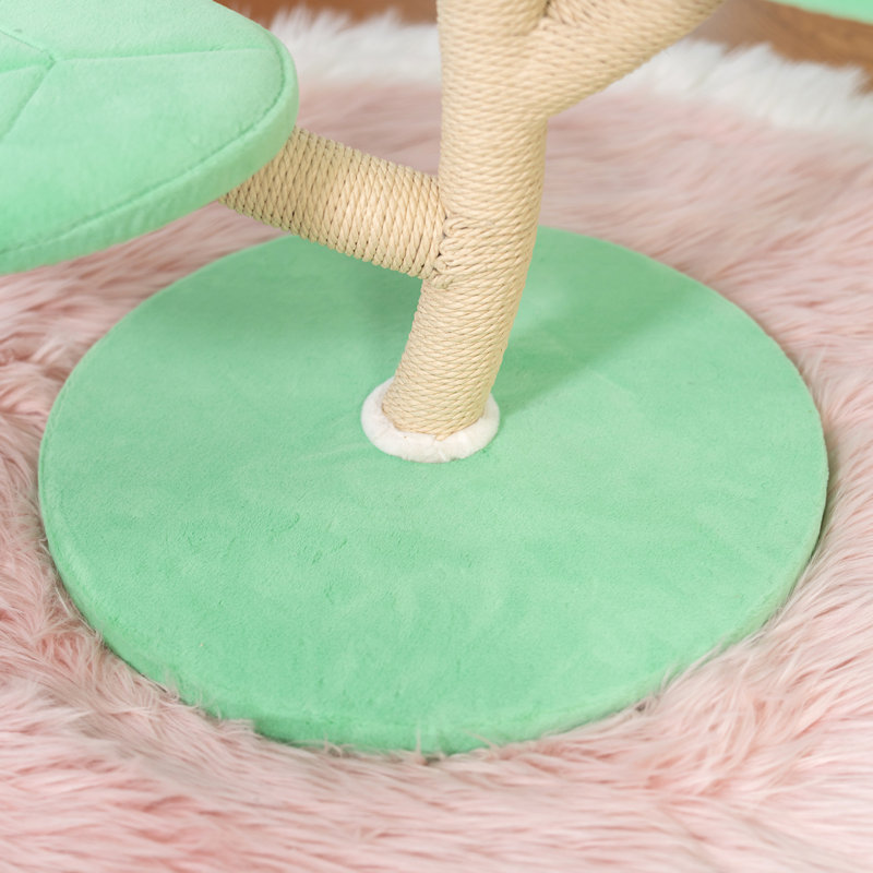 Pink and Green Plush Cat Tree with Sisal Scratching Posts