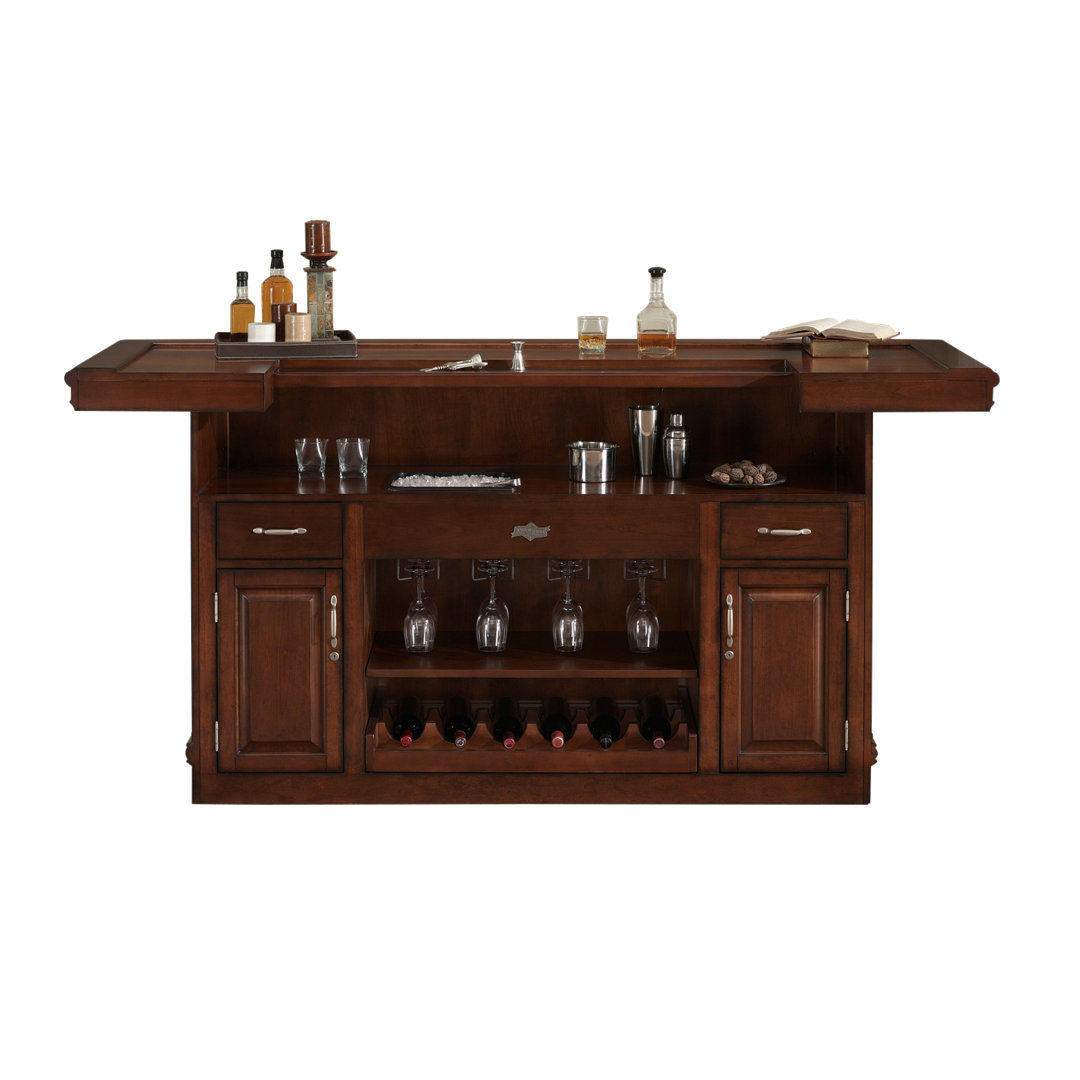 American Heritage Arabella Home Bar - Solid Wood with Wine Storage, Stemware Racks & Brushed Steel Footrail American Heritage