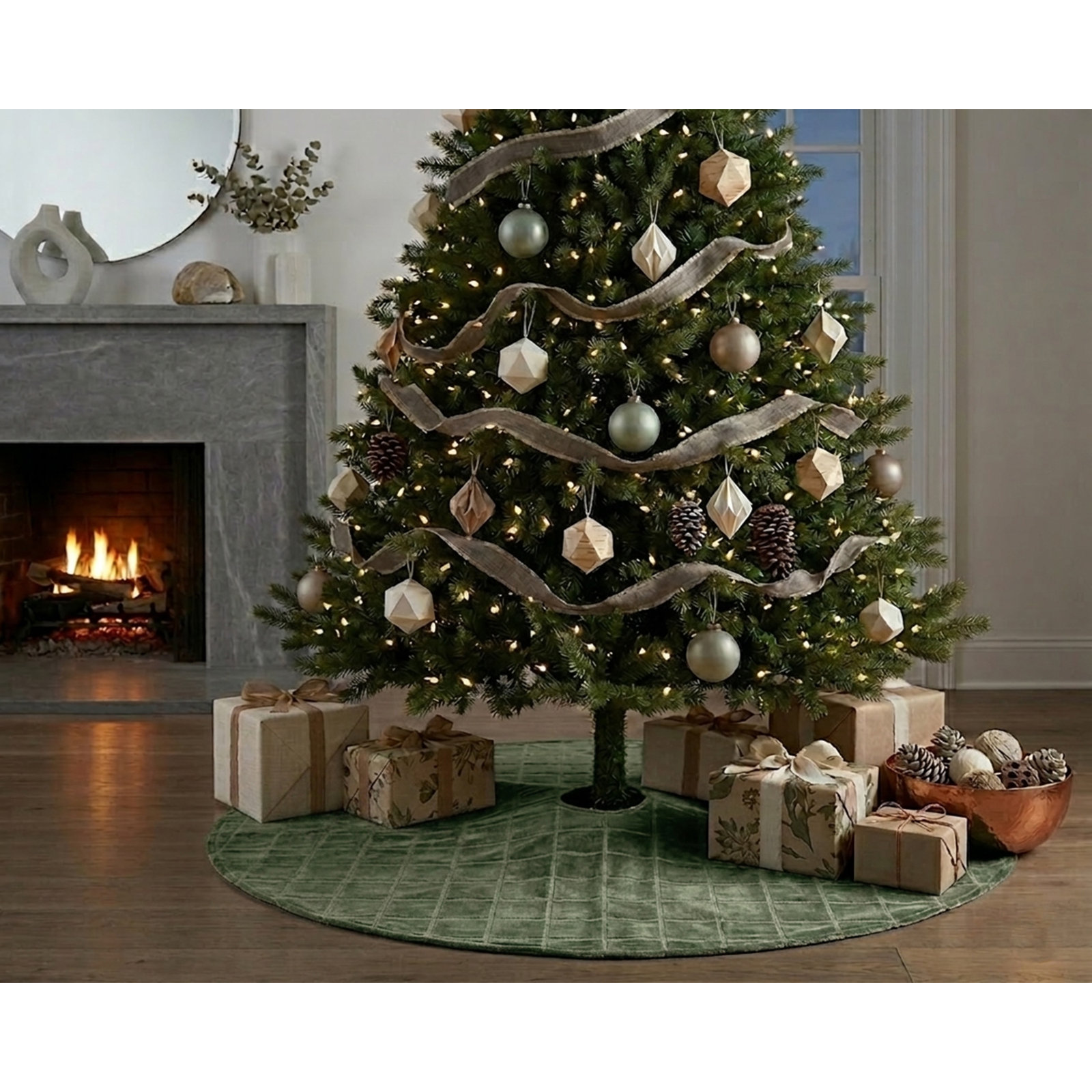 Block Christmas Tree Skirt, Green, 36"