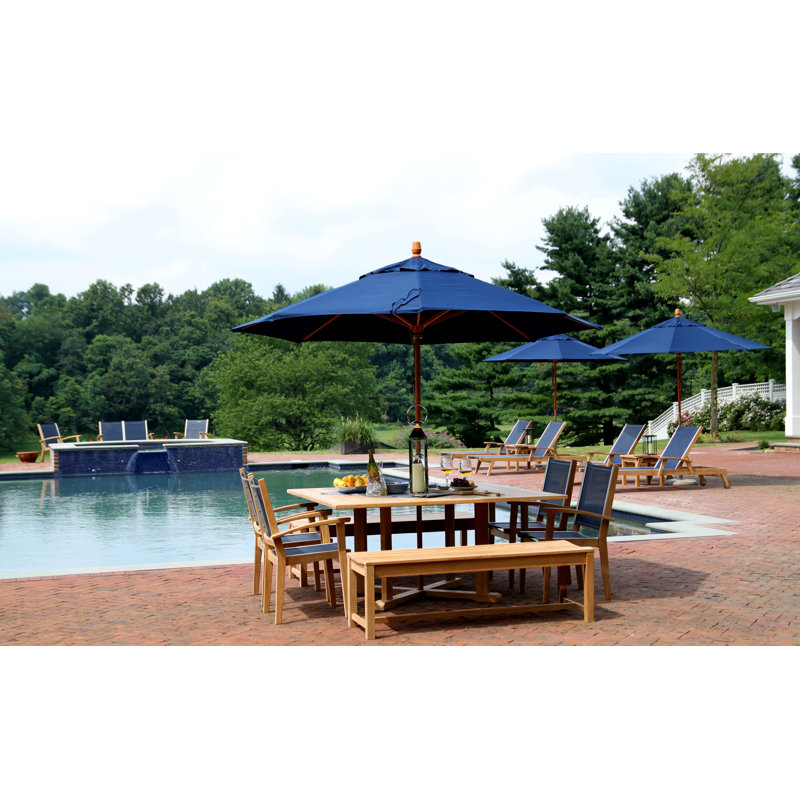 Chaise longue inclinable en teck Barbados, Toile bleu marine Sunbrella®