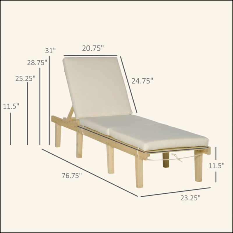 Chaise Lounge Chair For Outdoor, Patio Recliner With 4-Position Adjustable Backrest And Cushion For Deck, Beach, Lawn And Sunbathing