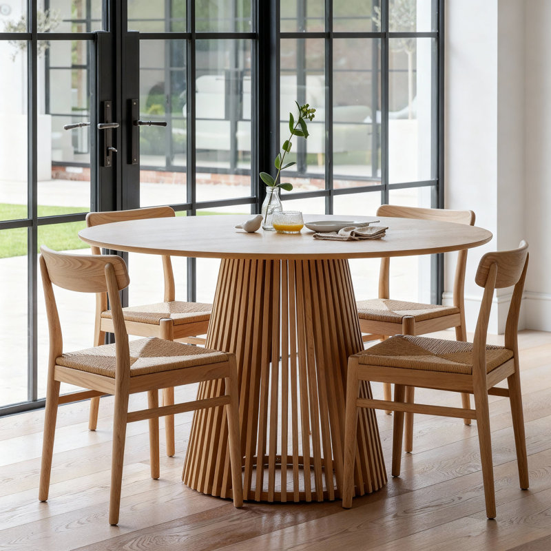 4 -Person Rubberwood Solid Wood Dining Set, Beige