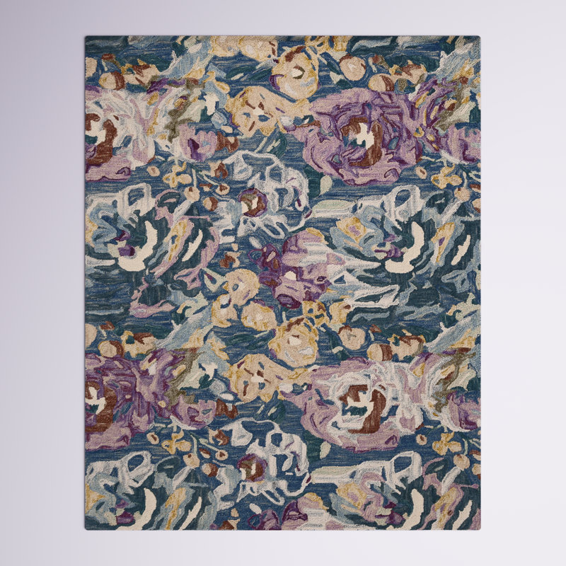 Alilia Floral Hand Tufted Wool/Cotton Area Rug in Light Blue/Plum/Beige, Rectangle 8' x 10'
