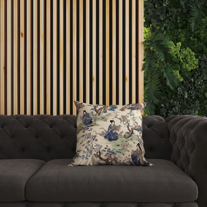 Coussin intérieur / extérieur Imperial Palace Garden, H 26 po x l 26 po, Bleu/brun