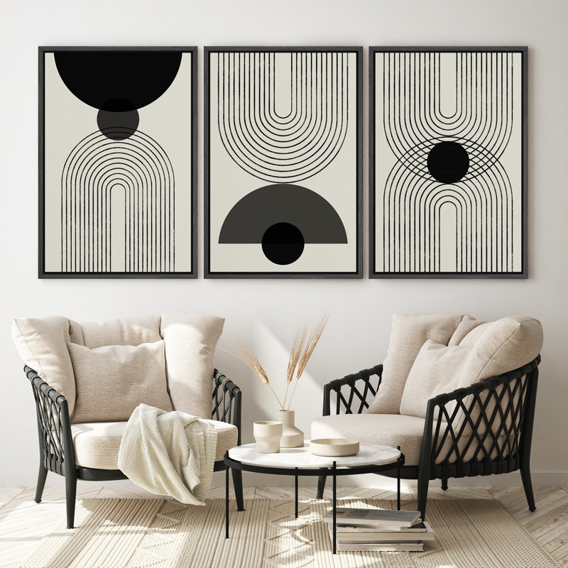Black Framed Geometric Abstract Canvas Print Set - 16" x 24"