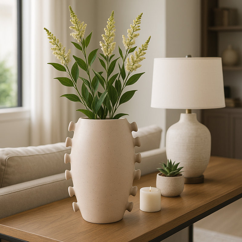 Vase remarquable pour la décoration intérieure et le style de table - Grand vase sculptural avec détails latéraux uniques - Ivoire