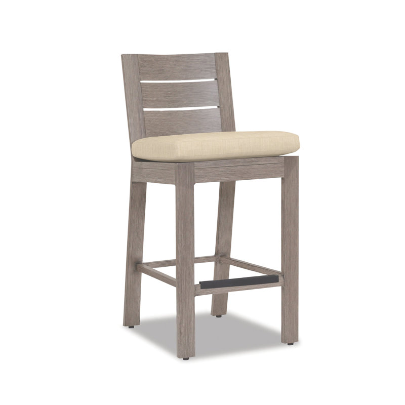 Laguna Aluminum Outdoor Stool with Cushion, Canvas Flax Sunbrella®, Bar Stool (25" Seat Height)