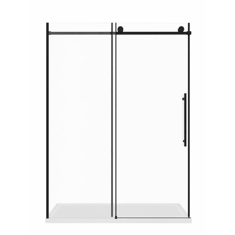 60" x 73" Soft Closing Sliding Frameless Shower Door, 8mm Easy-Clean Explosion-Proof Glass, Matt Black