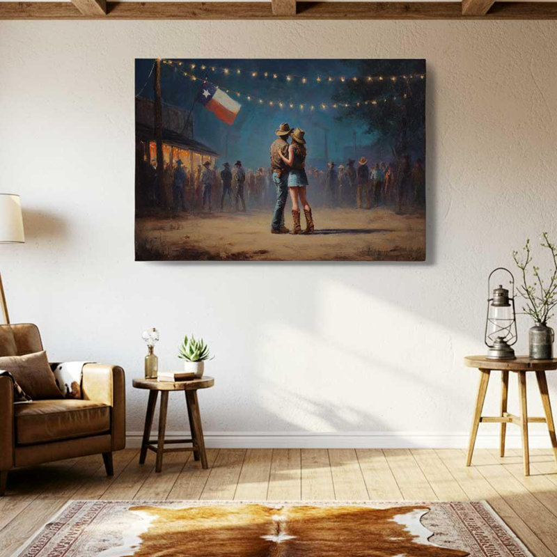 «Texas Night Dance», art sur toile «Couple de cowboy romantique», impression «Rustic Country Love», H 40 po x l 60 po