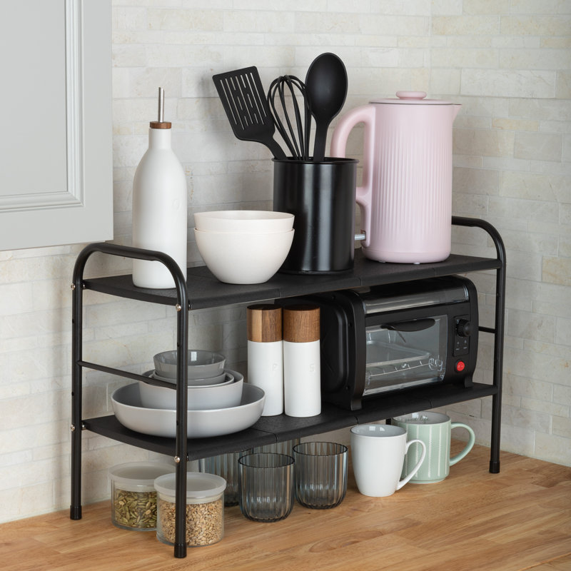 Black Adjustable 2-Tier Under Sink Organizer with Removable Panels