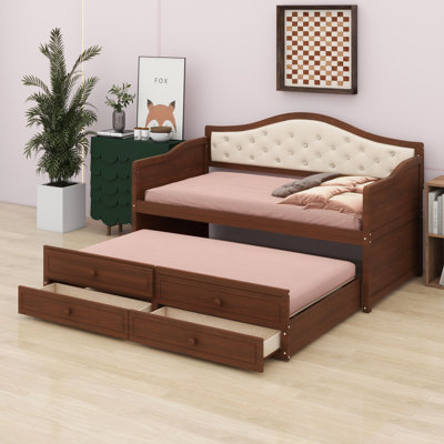 Elegant Sofa Bed Featuring Upholstered Button-Tufted Backrest and Hidden Trundle