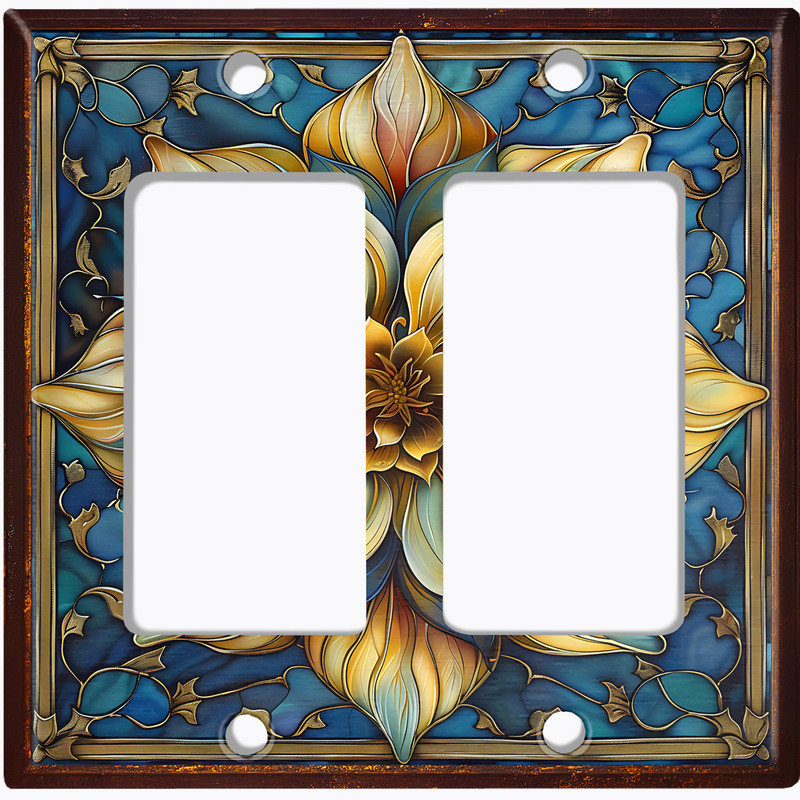 Couvercle de plaque d'interrupteur en métal; IMPRIMÉ US recto-verso 2 bandes - Vitrail fleur de lotus