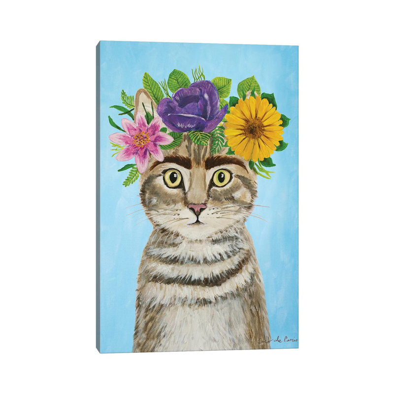 Frida Kahlo Cat Blue by Coco De Paris - Wrapped Canvas Painting, 20.32 cm H x 30.48 cm W