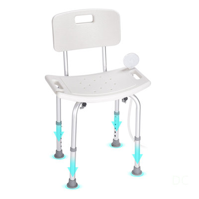 Chaise de douche antidérapante à hauteur réglable avec support dorsal pour personnes âgées et handicapées, capacité de 350 lb, idéale pour la sécurité et le confort de la salle de bain