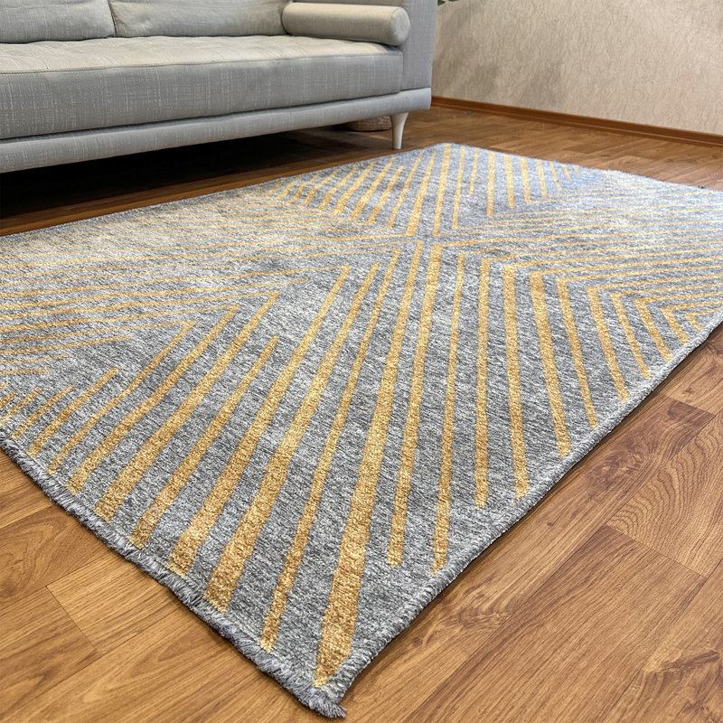 Tapis en coton tissé gris et doré Alfa Rich Roemer, Rectangulaire 2 pi 6 po x 4 pi 9 po