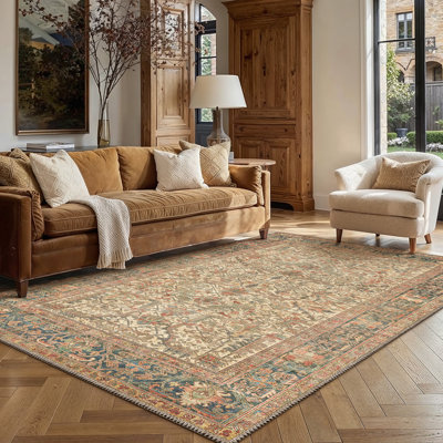 Aaron Vintage Distressed Washable Area Rug with Non-Slip Rug Tape / Adhesive