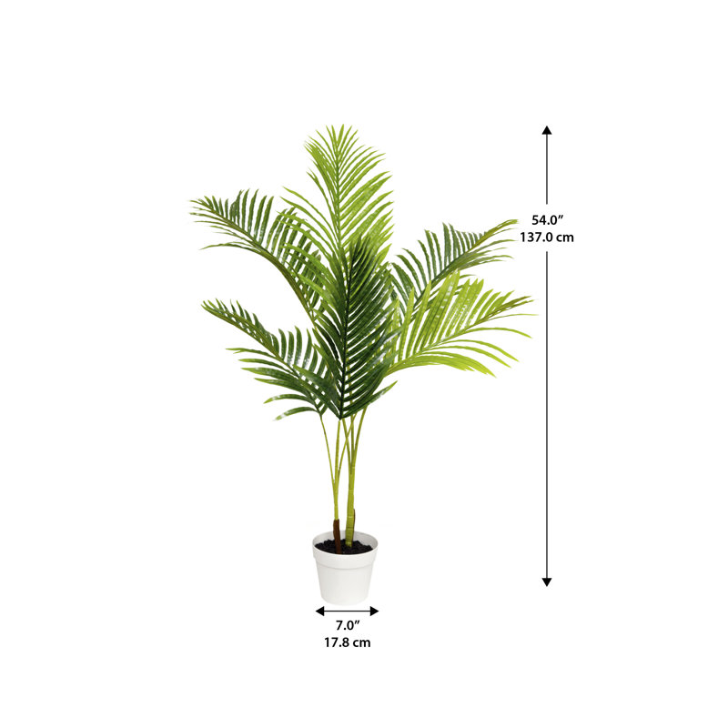 47" Green Silk Palm Floor Plant in White Plastic Pot