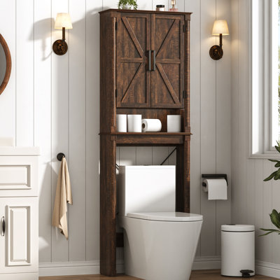 Over The Toilet Storage, Bathroom Storage Cabinet, Farmhouse Bathroom Cabinet With Barn Door And Roman Column Decor