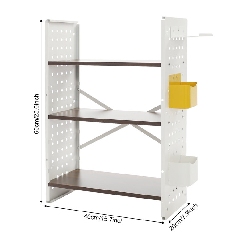 Étagère de rangement à 3 niveaux avec 2 boîtes de rangement, (3 Shelves) 23.6"H x 15.7"W x 7.9"D, Blanc