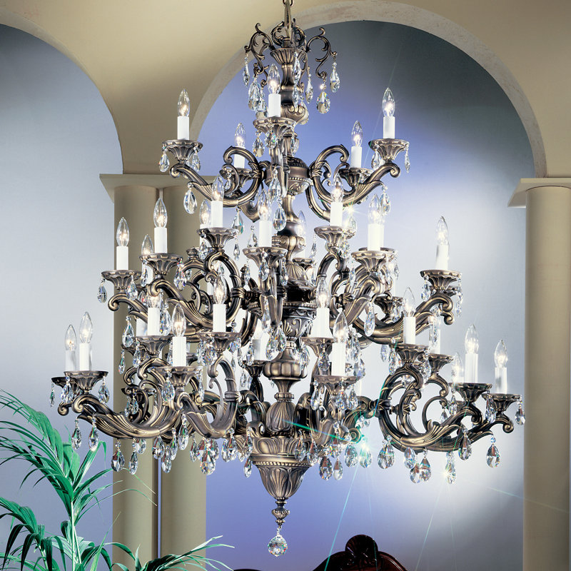 Lustre style chandelier 50-lumière Princeton II, Argent millénium, Crystalique