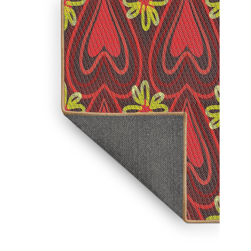 Rouge floral/Tapis décoratif jaune, Rectangle 6 pi x 9 pi